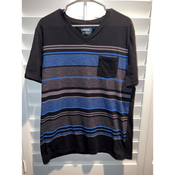 Tony Hawk Striped Blue and Gray Skater T-Shirt with Pocket - Picture 1 of 8